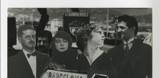 Fotomontaje, Joyce y esposa, García Porta, Jim Morrison, García Porta y Roberto Bolaño veraneando en Blanes